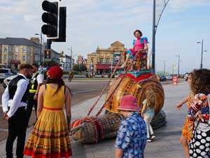 A Giant Snail visited Great Yarmouth at the 2021 Out There Festival