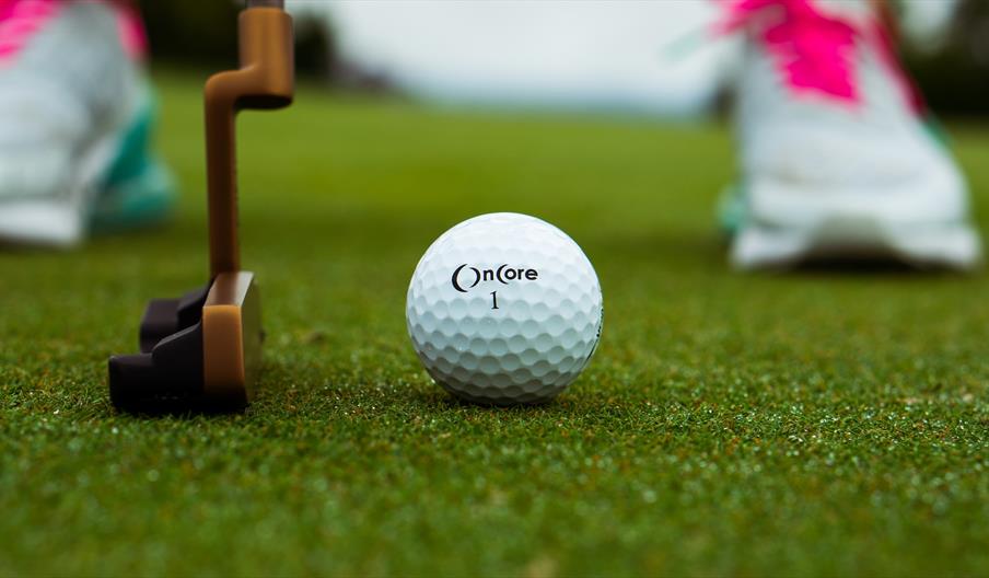Golf ball about to be hit with putter