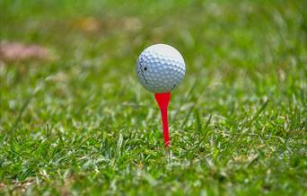 White golf ball on red tee